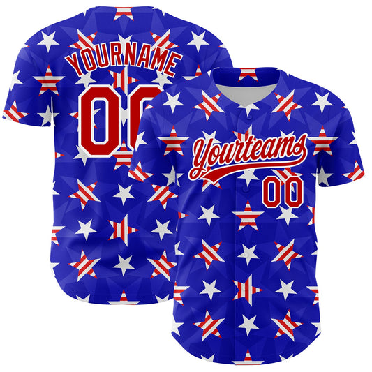 Custom Royal Red-White 3D American Flag Patriotic Authentic Baseball Jersey - Main View
