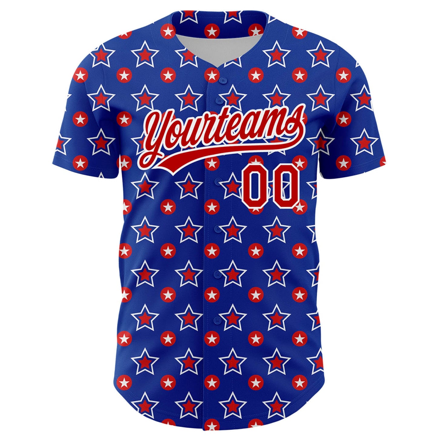 Custom Royal Red-White 3D American Flag Patriotic Authentic Baseball Jersey view 2