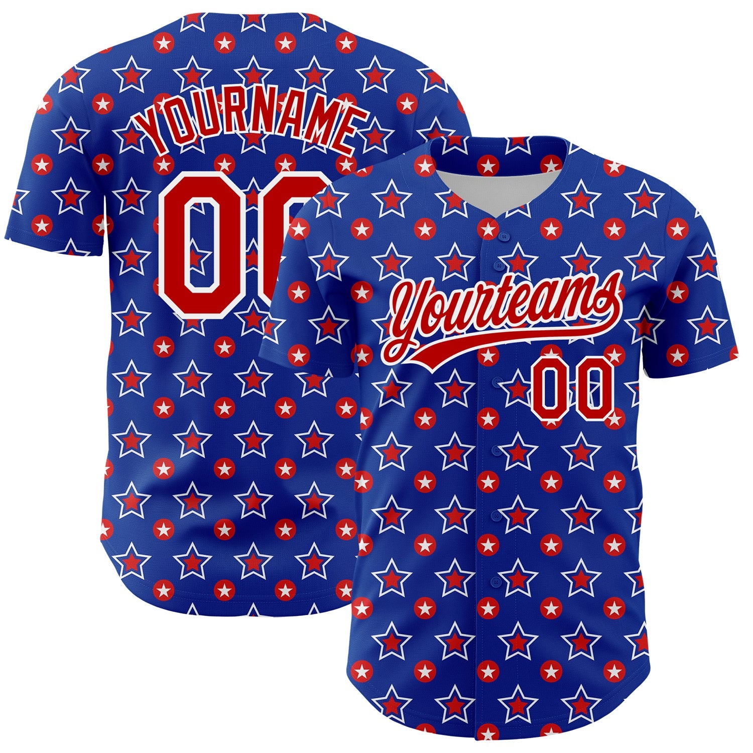 Custom Royal Red-White 3D American Flag Patriotic Authentic Baseball Jersey - Main View