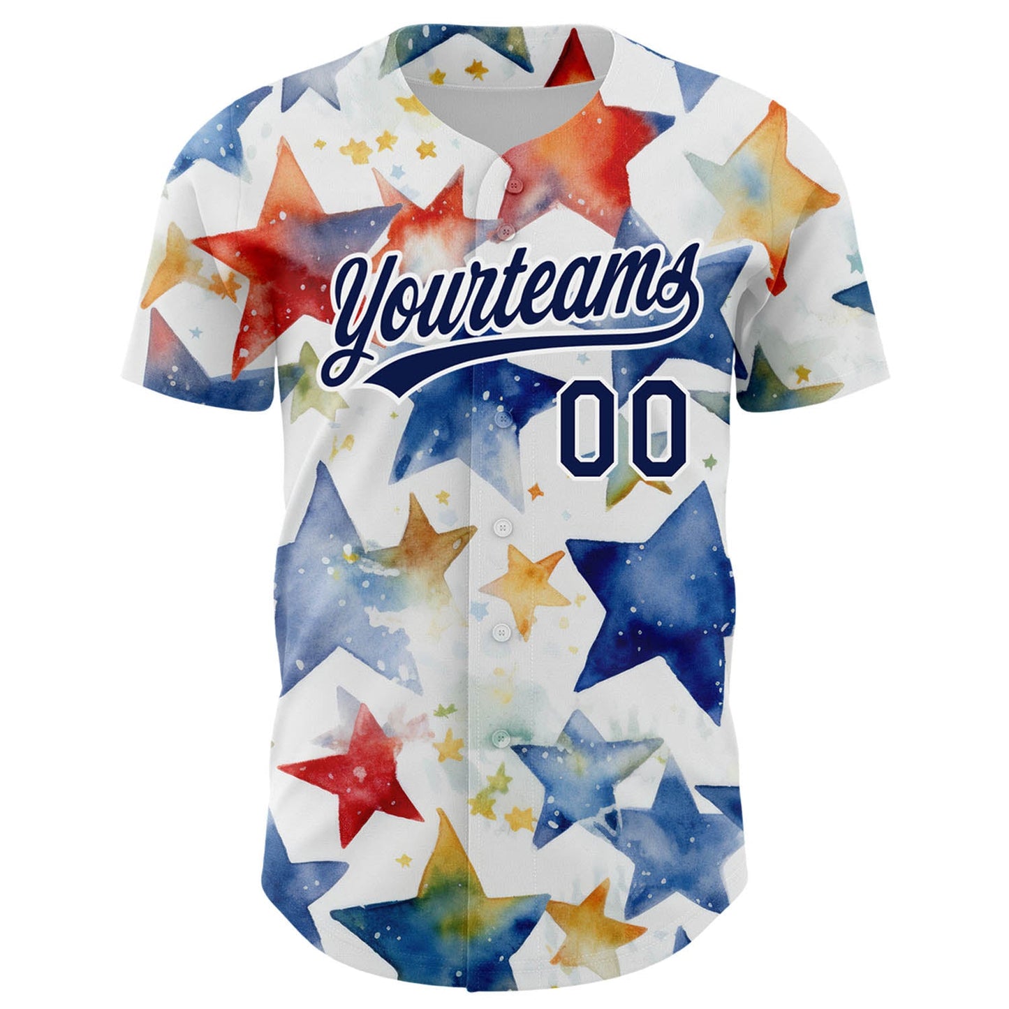 Custom White Navy-Red 3D Pattern Design Stars Authentic Baseball Jersey view 2