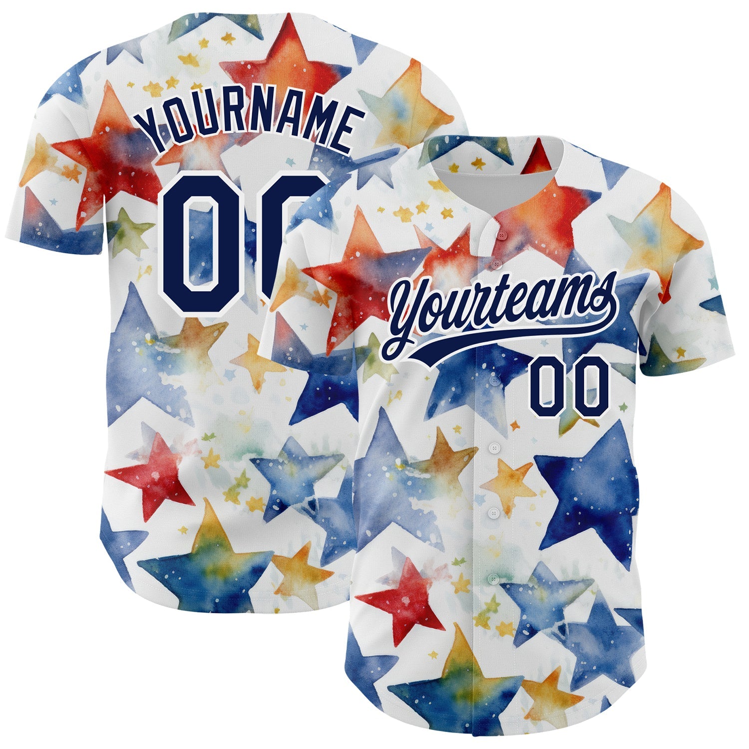 Custom White Navy-Red 3D Pattern Design Stars Authentic Baseball Jersey - Main View