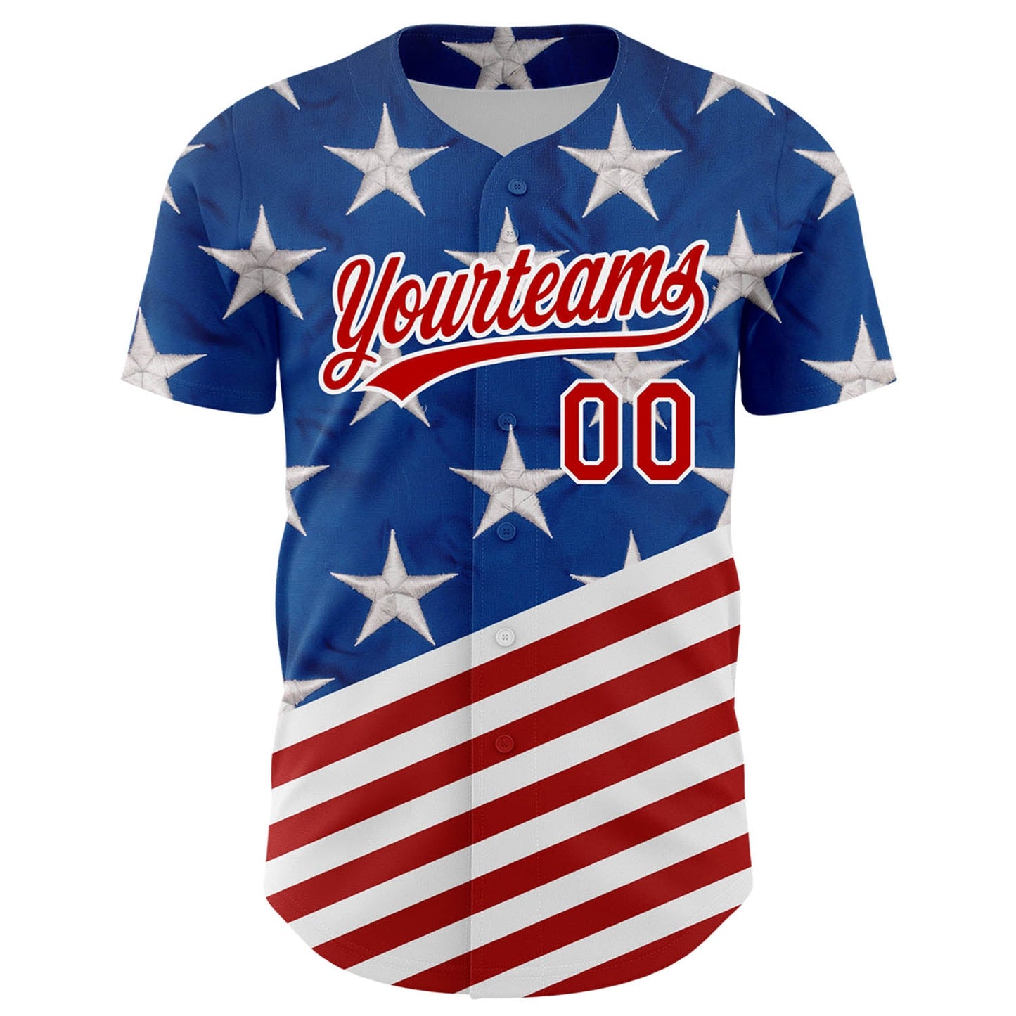 Custom Royal Red-White 3D American Flag Patriotic Authentic Baseball Jersey view 2