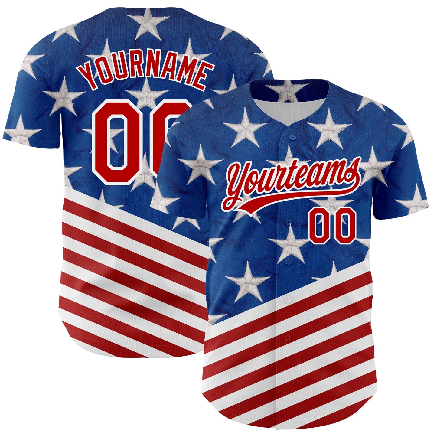 Custom Royal Red-White 3D American Flag Patriotic Authentic Baseball Jersey - Main View