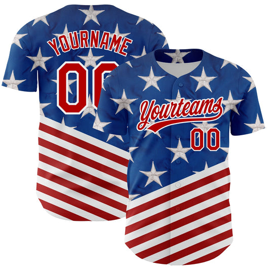 Custom Royal Red-White 3D American Flag Patriotic Authentic Baseball Jersey - Main View