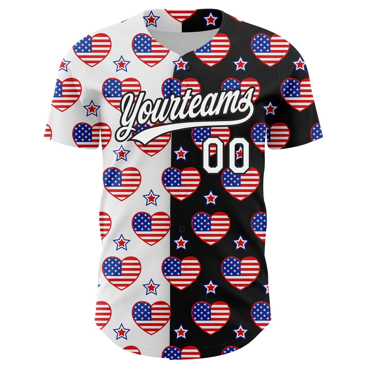 Custom Black Royal-Red 3D American Flag Patriotic Authentic Baseball Jersey view 2