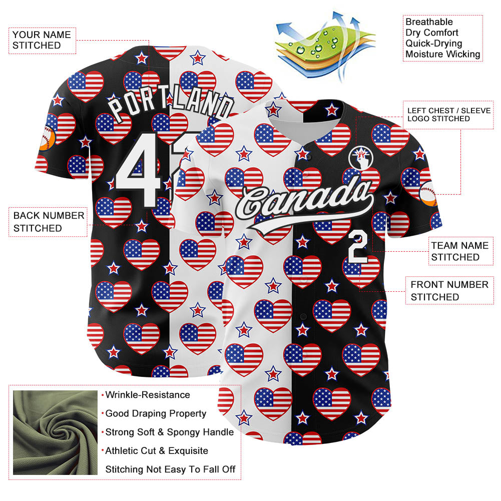Custom Black Royal-Red 3D American Flag Patriotic Authentic Baseball Jersey view 3