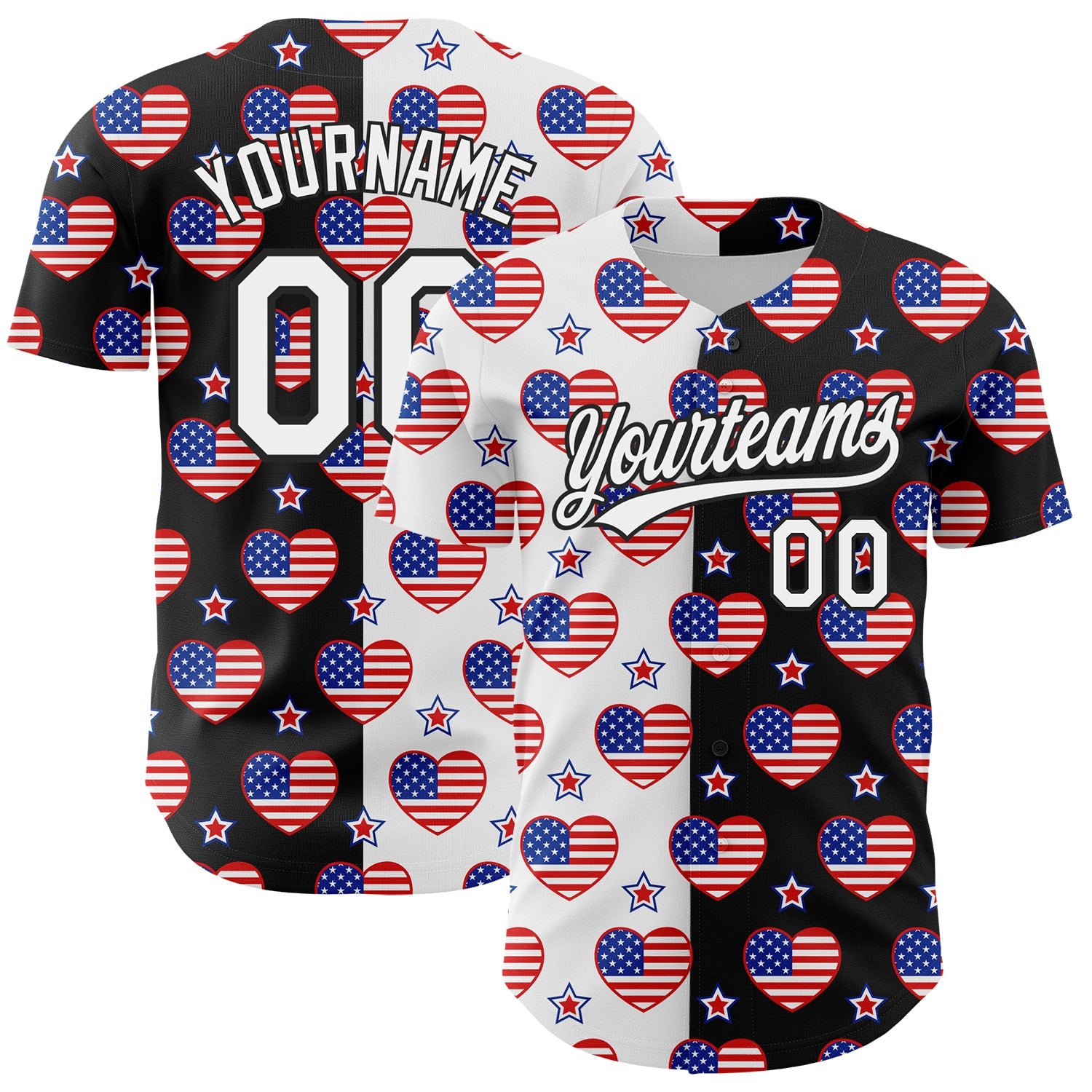 Custom Black Royal-Red 3D American Flag Patriotic Authentic Baseball Jersey - Main View