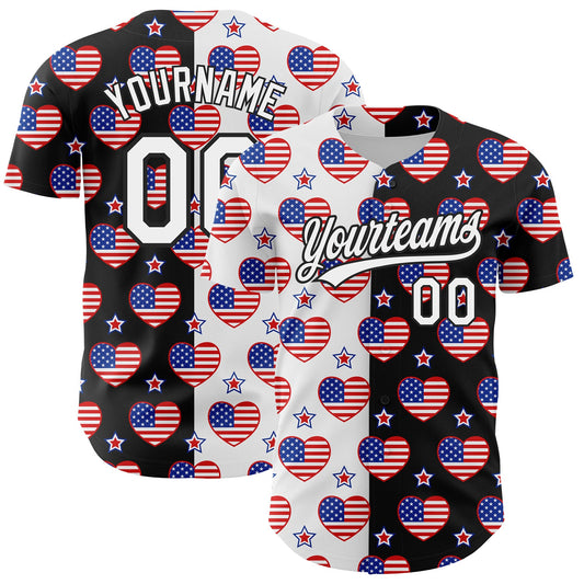 Custom Black Royal-Red 3D American Flag Patriotic Authentic Baseball Jersey - Main View