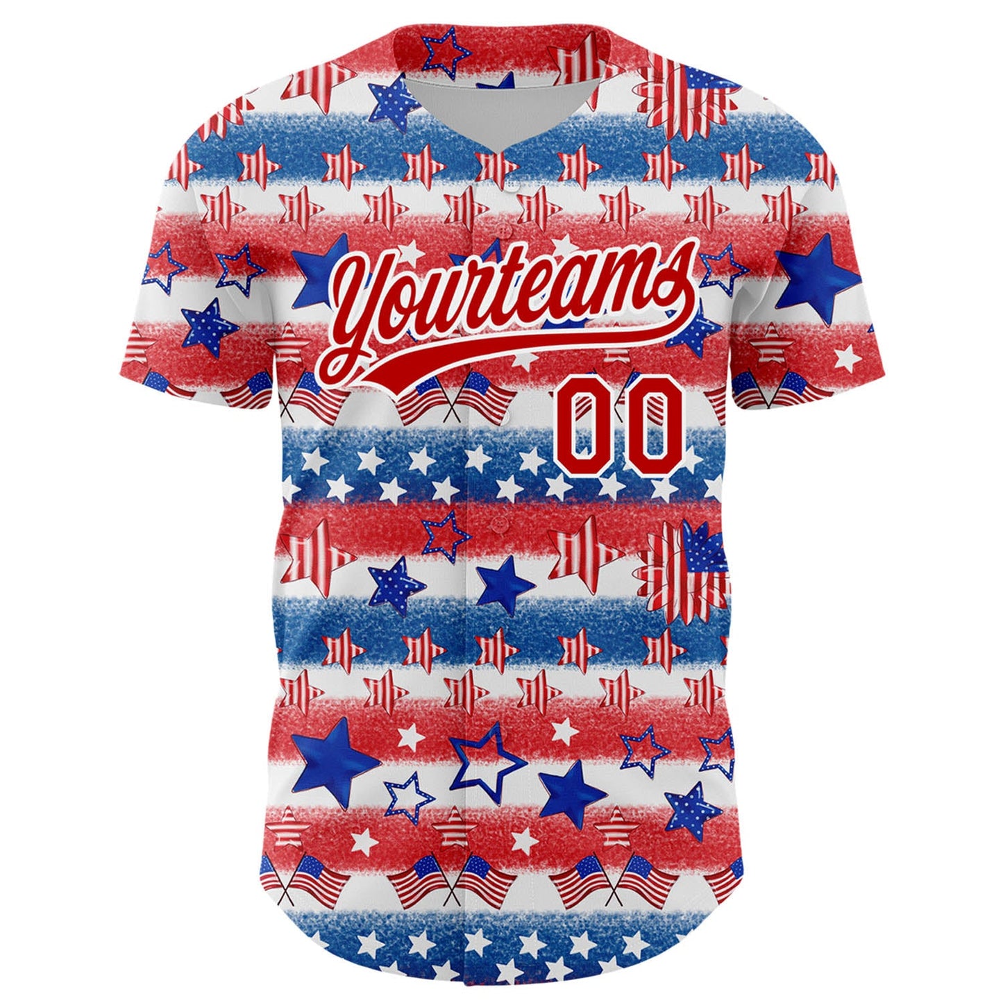 Custom White Red-Royal 3D American Flag Patriotic Authentic Baseball Jersey view 2