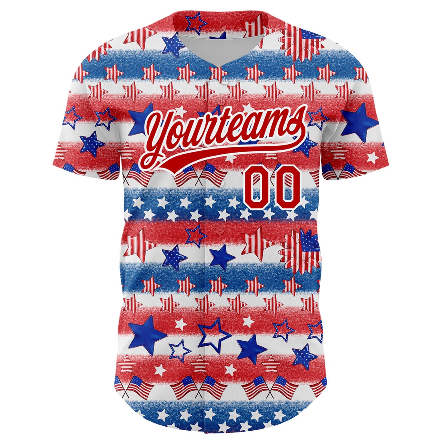 Custom White Red-Royal 3D American Flag Patriotic Authentic Baseball Jersey view 2