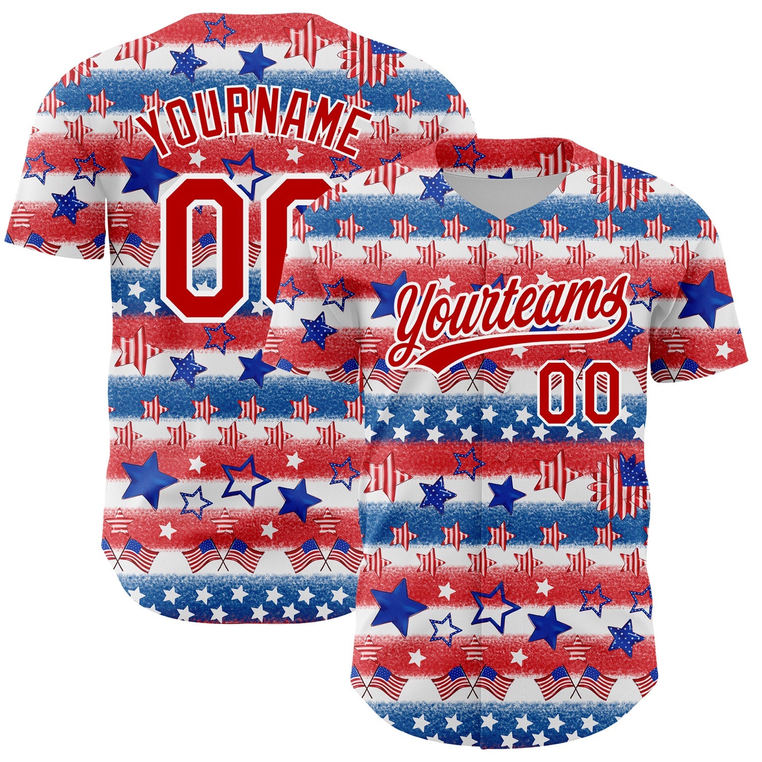 Custom White Red-Royal 3D American Flag Patriotic Authentic Baseball Jersey - Main View
