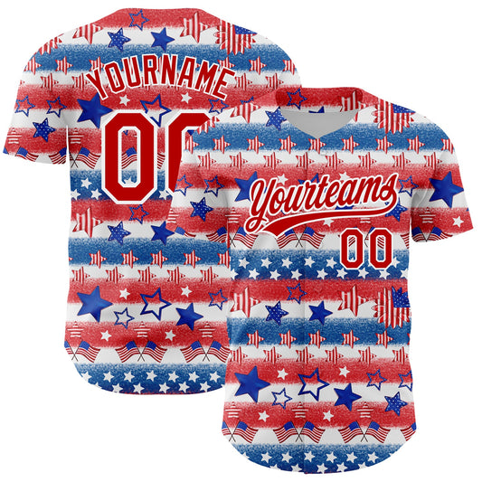Custom White Red-Royal 3D American Flag Patriotic Authentic Baseball Jersey - Main View