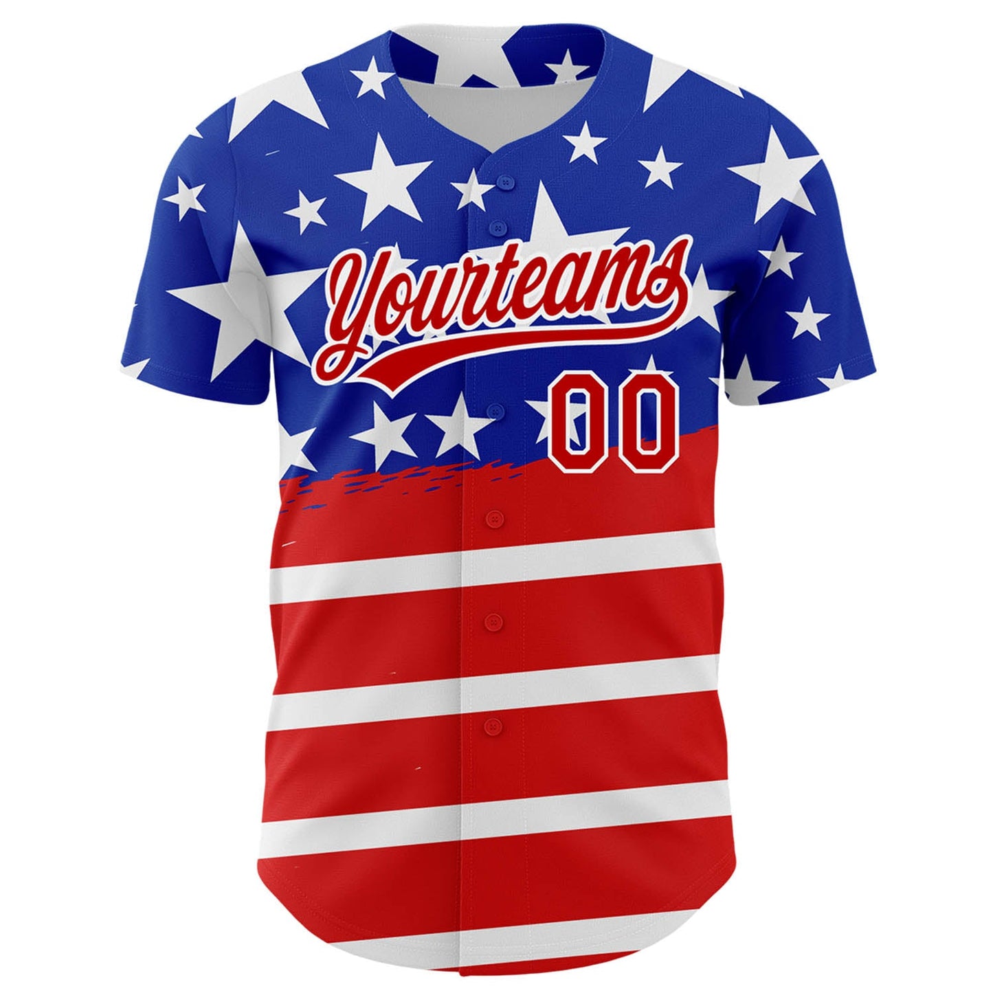 Custom Royal Red-White 3D American Flag Patriotic Authentic Baseball Jersey view 2