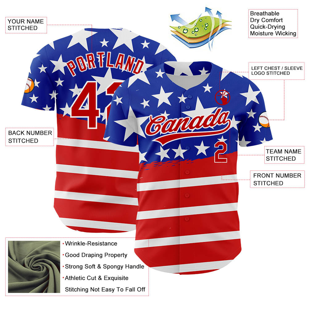 Custom Royal Red-White 3D American Flag Patriotic Authentic Baseball Jersey view 3
