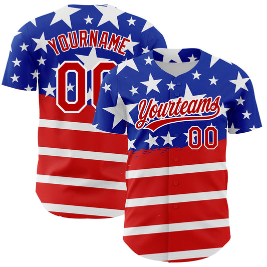 Custom Royal Red-White 3D American Flag Patriotic Authentic Baseball Jersey - Main View
