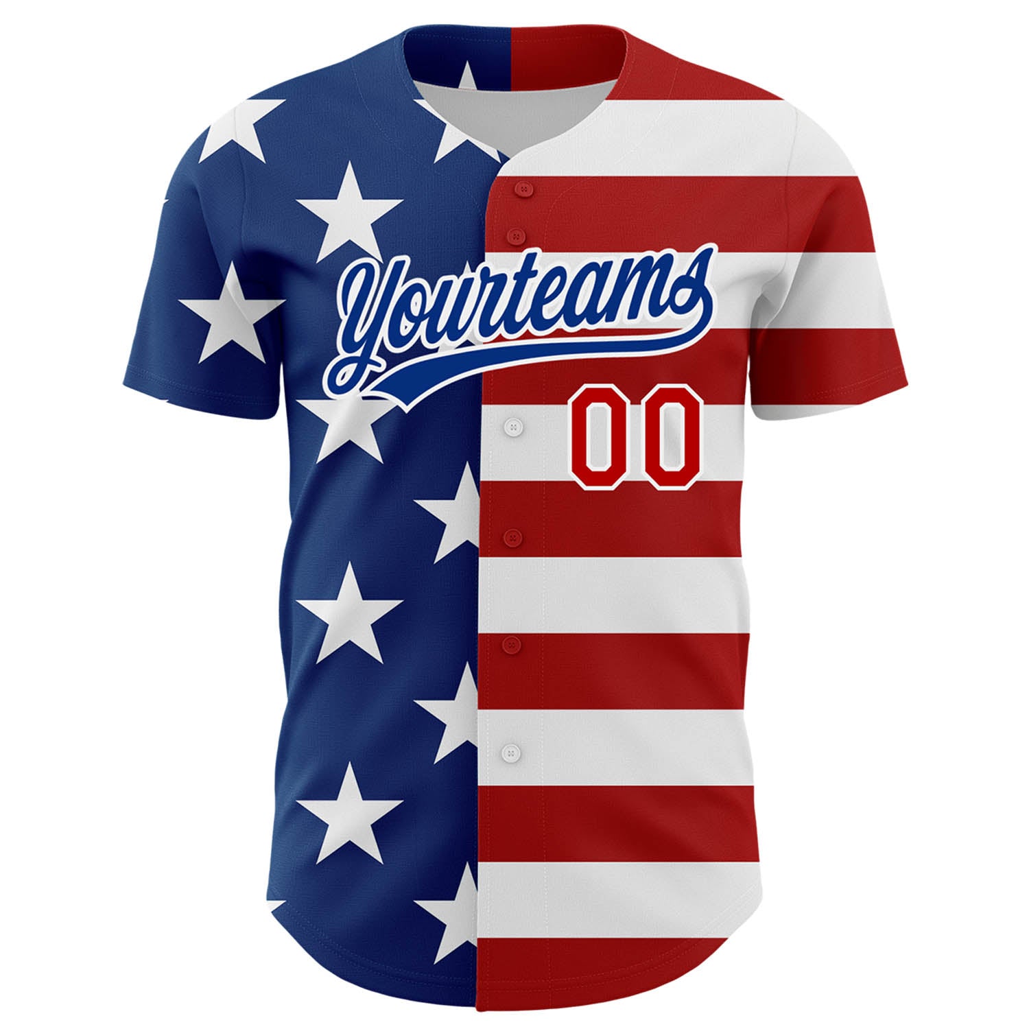 Custom White Red-Royal 3D American Flag Patriotic Authentic Baseball Jersey view 2