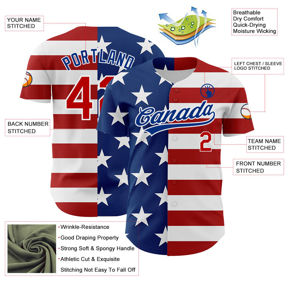 Custom White Red-Royal 3D American Flag Patriotic Authentic Baseball Jersey view 3