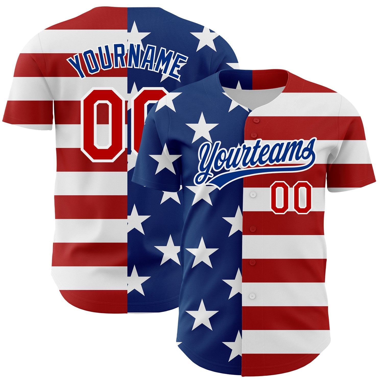 Custom White Red-Royal 3D American Flag Patriotic Authentic Baseball Jersey - Main View