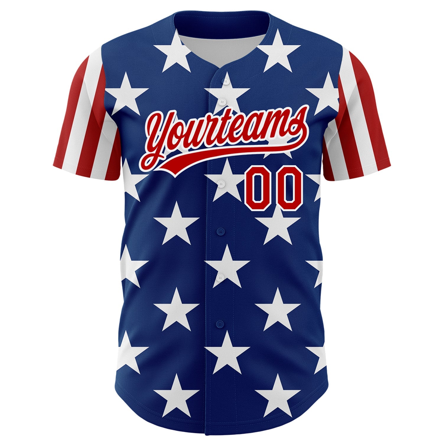 Custom Royal Red-White 3D American Flag Patriotic Authentic Baseball Jersey view 2