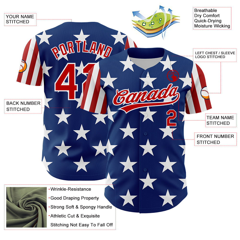 Custom Royal Red-White 3D American Flag Patriotic Authentic Baseball Jersey view 3