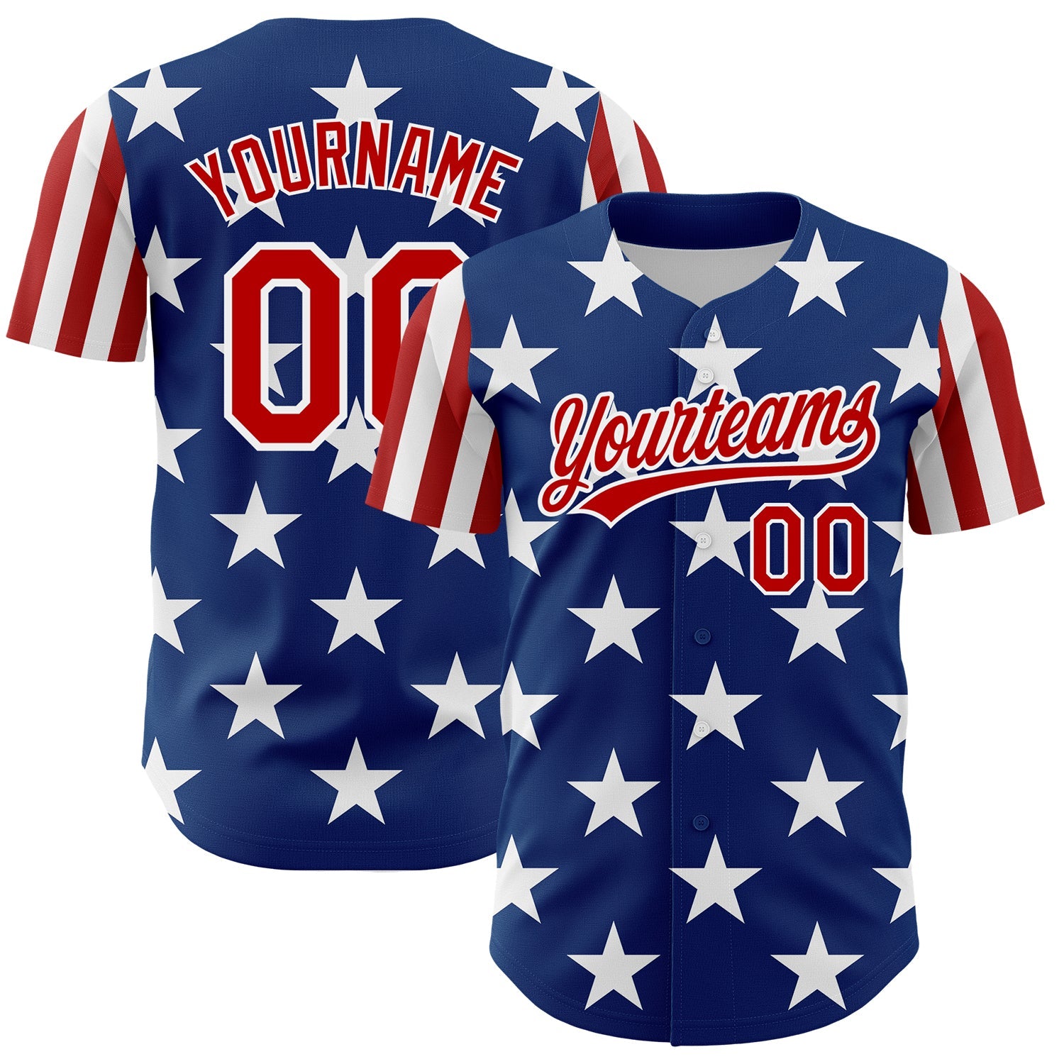 Custom Royal Red-White 3D American Flag Patriotic Authentic Baseball Jersey - Main View