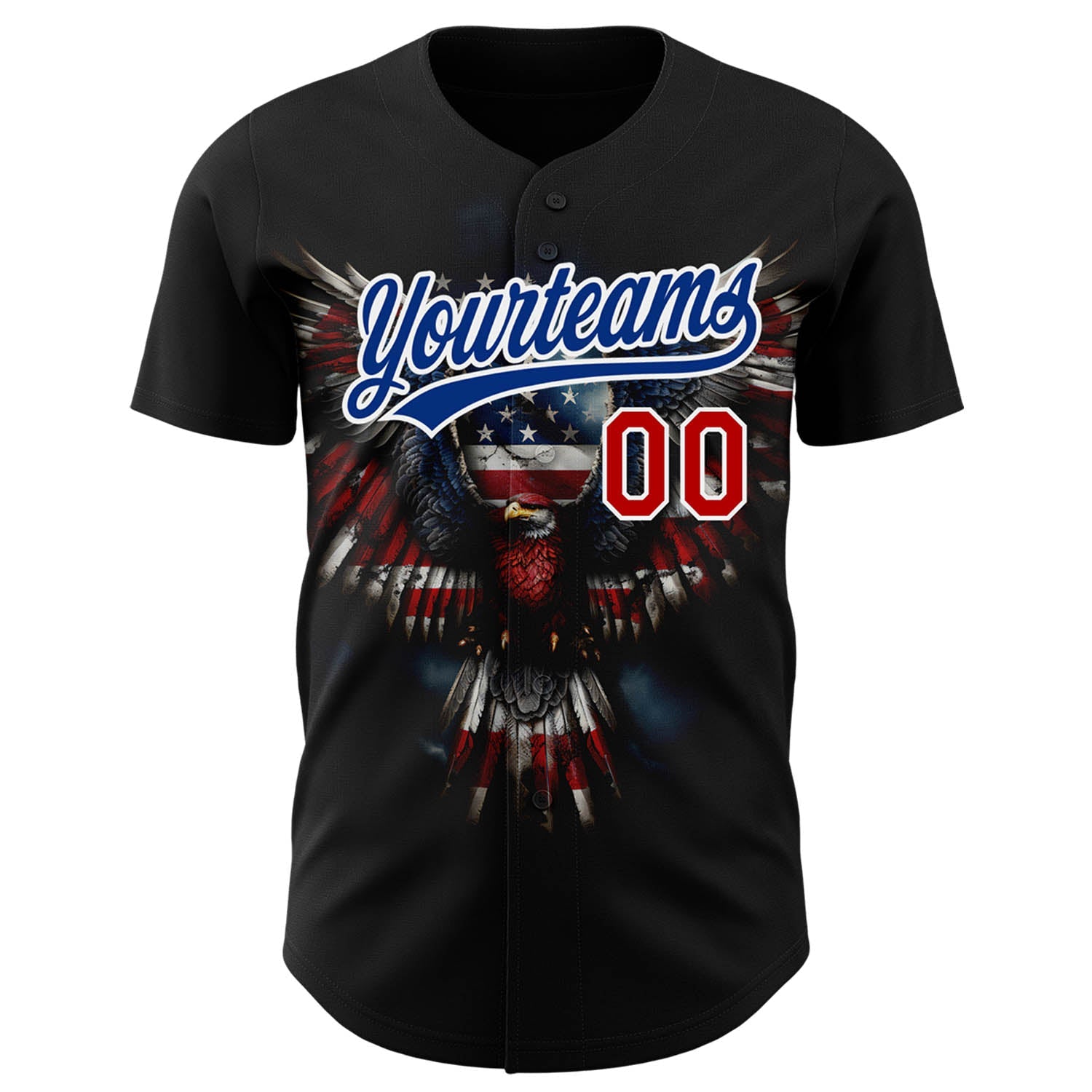 Custom Black Red-Royal 3D American Flag Eagle Patriotic Authentic Baseball Jersey view 2