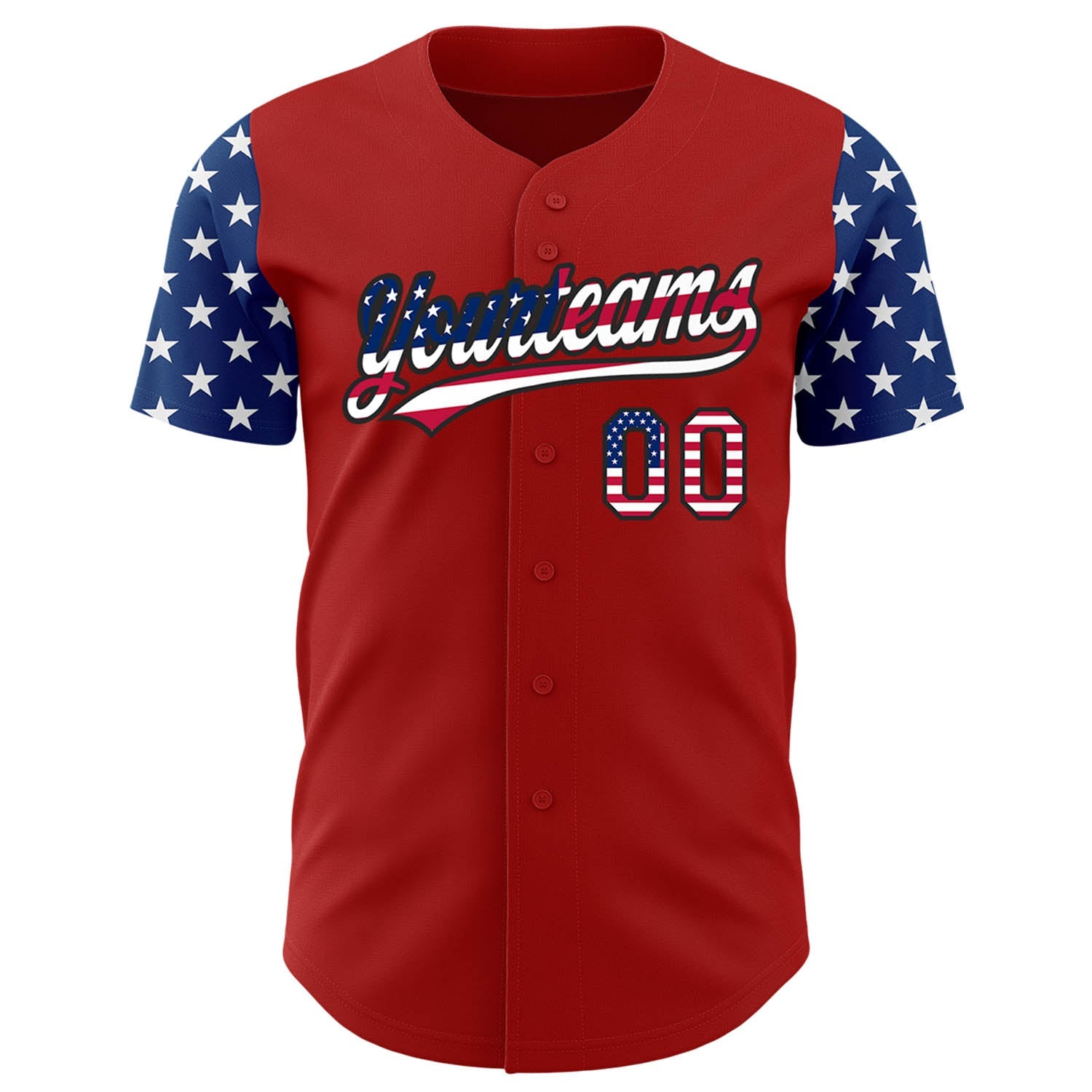 Custom Red USA Flag-Black 3D American Flag Patriotic Authentic Baseball Jersey view 2