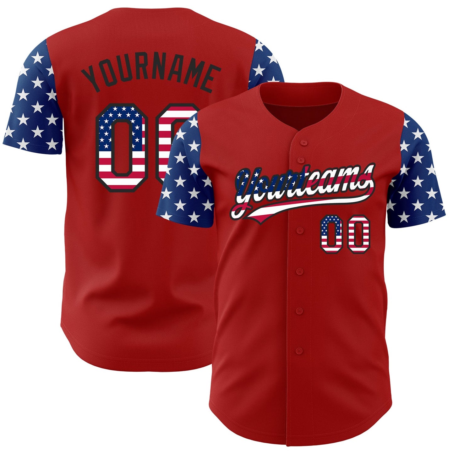 Custom Red USA Flag-Black 3D American Flag Patriotic Authentic Baseball Jersey - Main View