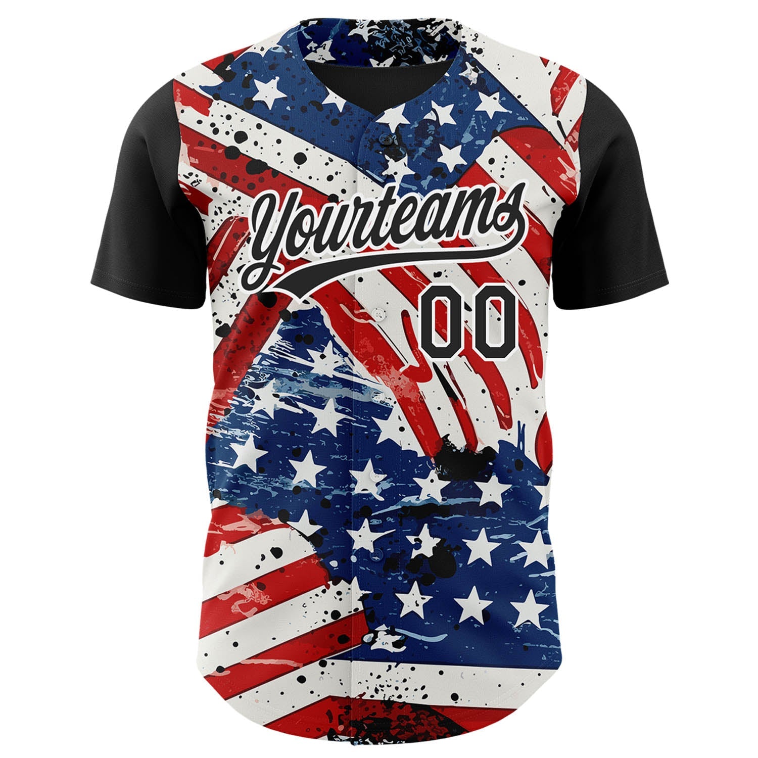Custom White Black Royal-Red 3D American Flag Patriotic Authentic Baseball Jersey view 2