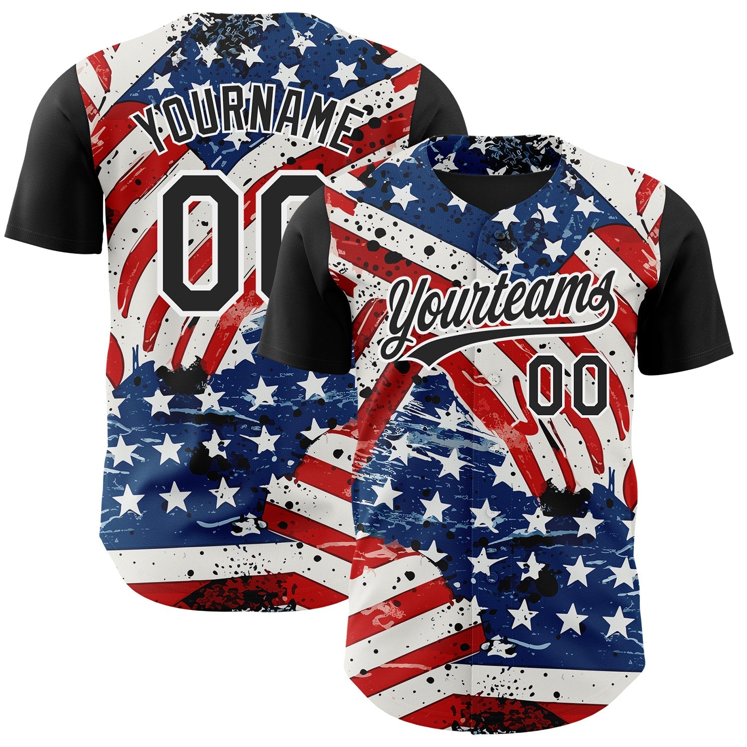 Custom White Black Royal-Red 3D American Flag Patriotic Authentic Baseball Jersey - Main View