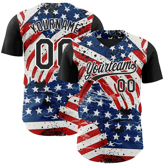 Custom White Black Royal-Red 3D American Flag Patriotic Authentic Baseball Jersey - Main View