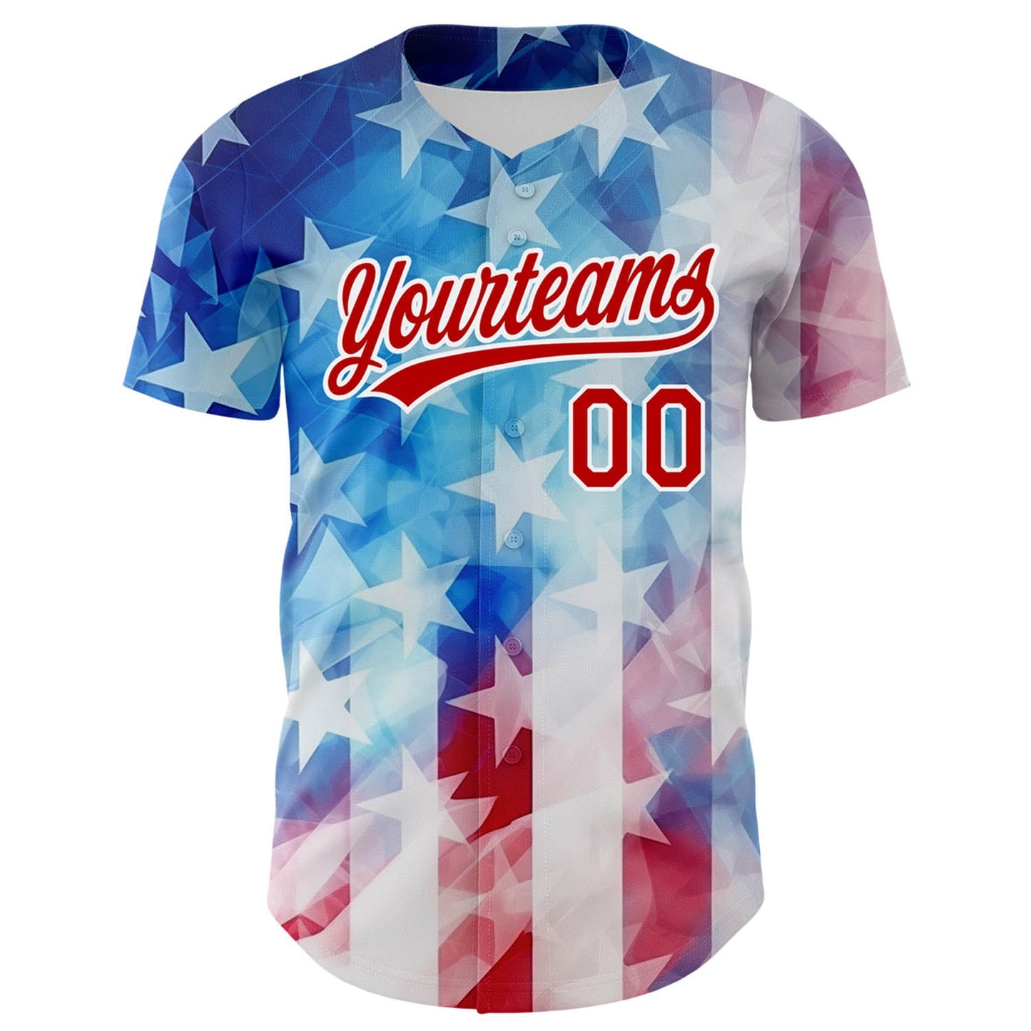 Custom White Red-Royal 3D American Flag Patriotic Authentic Baseball Jersey view 2