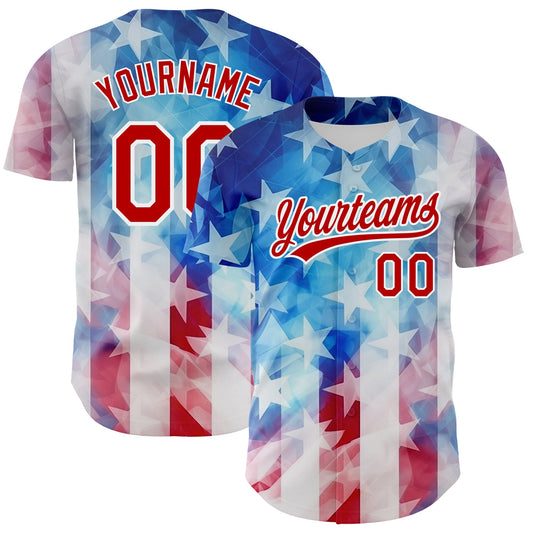 Custom White Red-Royal 3D American Flag Patriotic Authentic Baseball Jersey - Main View