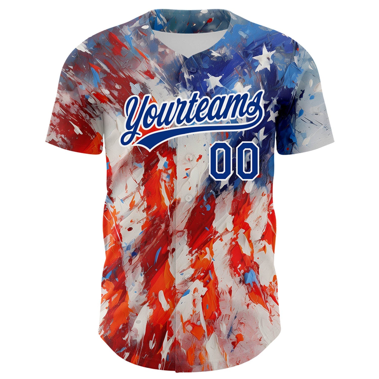 Custom Red Royal-White 3D American Flag Patriotic Authentic Baseball Jersey view 2