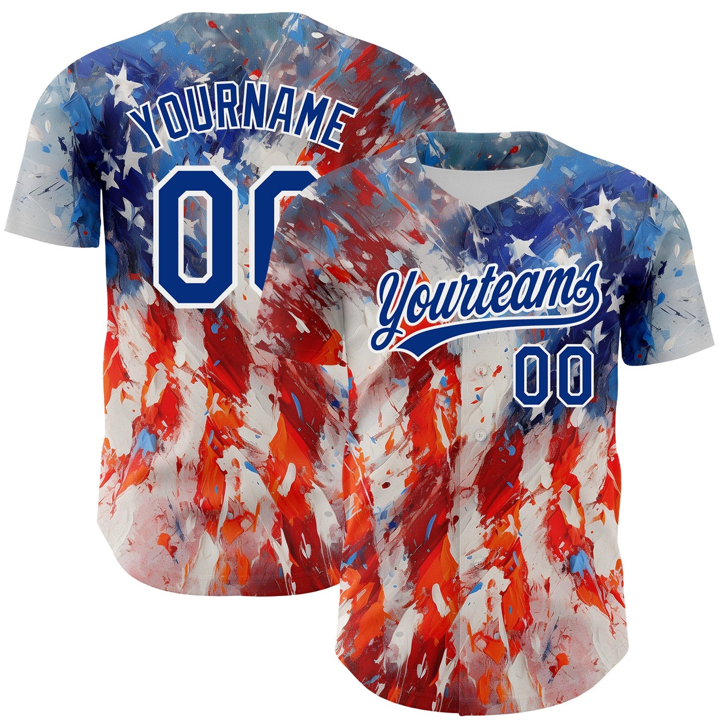 Custom Red Royal-White 3D American Flag Patriotic Authentic Baseball Jersey - Main View