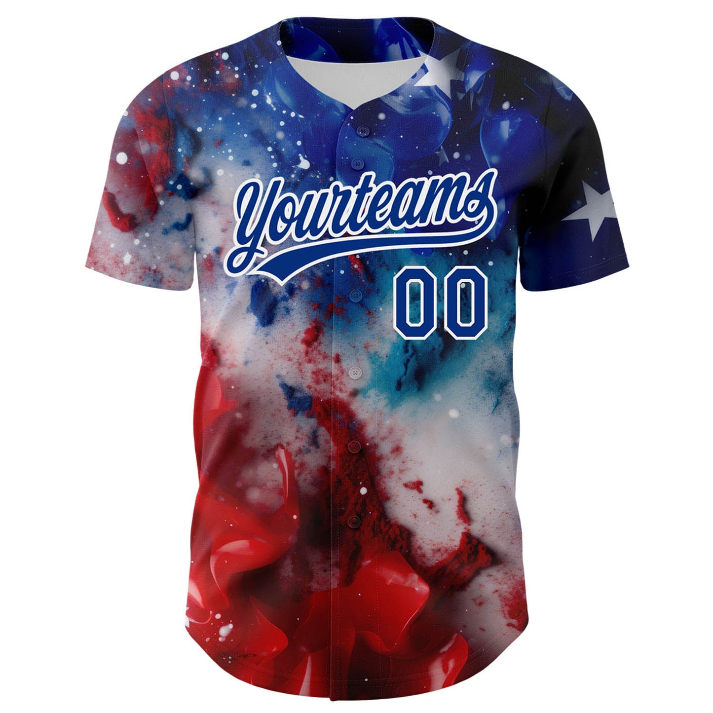 Custom Royal Red-White 3D American Flag Patriotic Authentic Baseball Jersey view 2