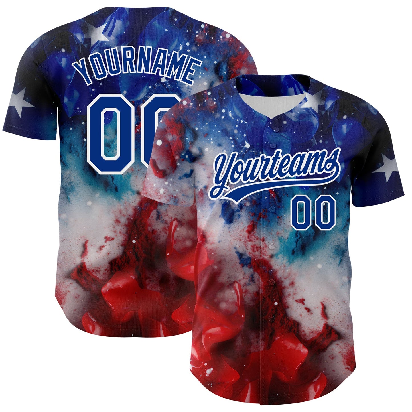 Custom Royal Red-White 3D American Flag Patriotic Authentic Baseball Jersey - Main View
