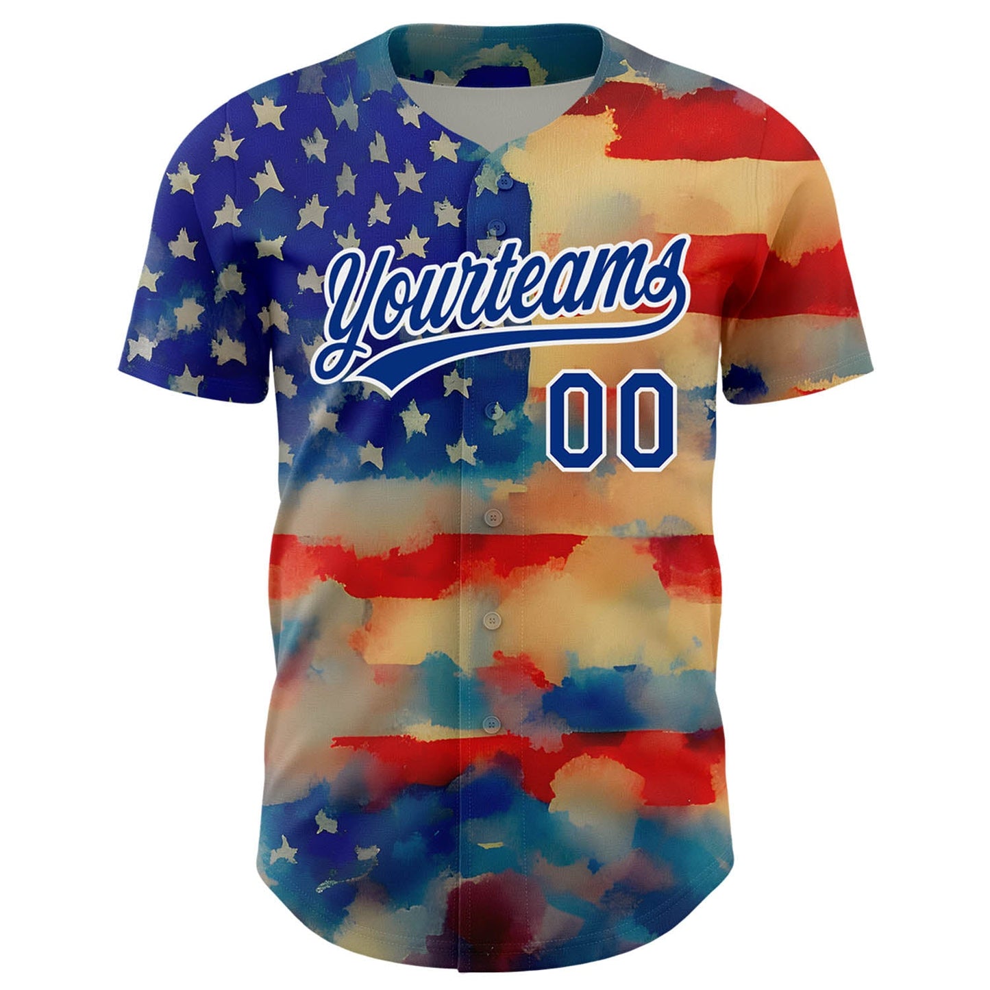 Custom Red Royal-White 3D American Flag Patriotic Authentic Baseball Jersey view 2