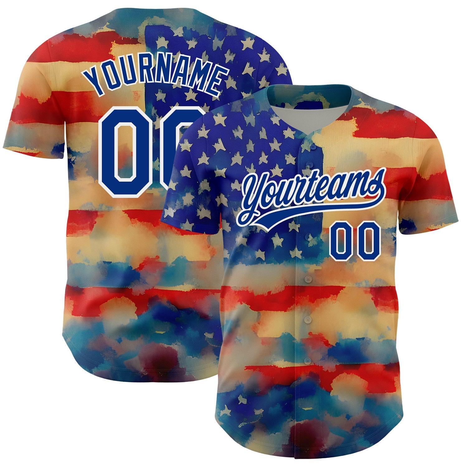 Custom Red Royal-White 3D American Flag Patriotic Authentic Baseball Jersey - Main View