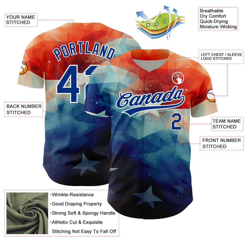 Custom Red Royal-White 3D American Flag Patriotic Authentic Baseball Jersey view 3