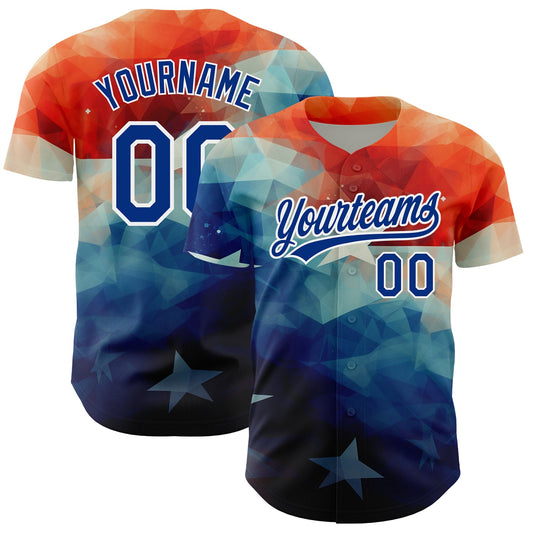 Custom Red Royal-White 3D American Flag Patriotic Authentic Baseball Jersey - Main View