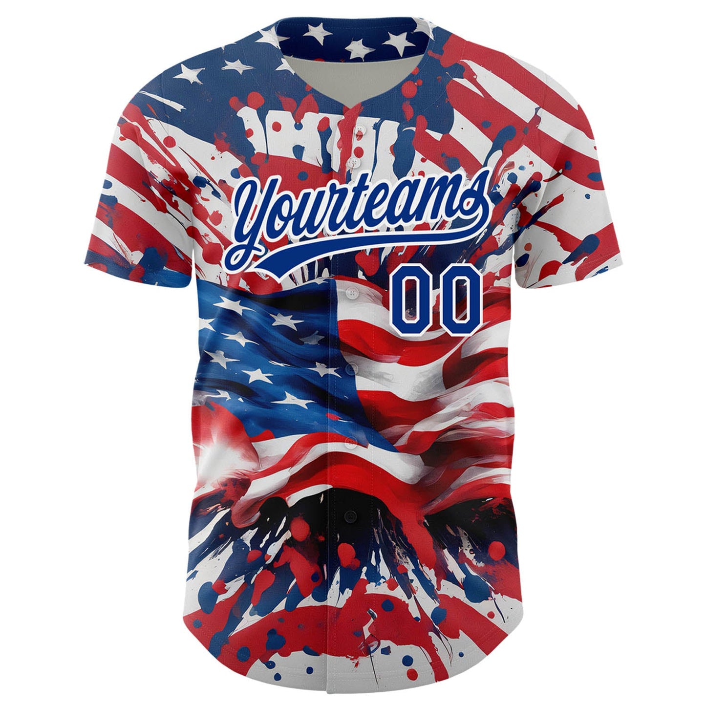 Custom Red Royal-White 3D American Flag Patriotic Authentic Baseball Jersey view 2