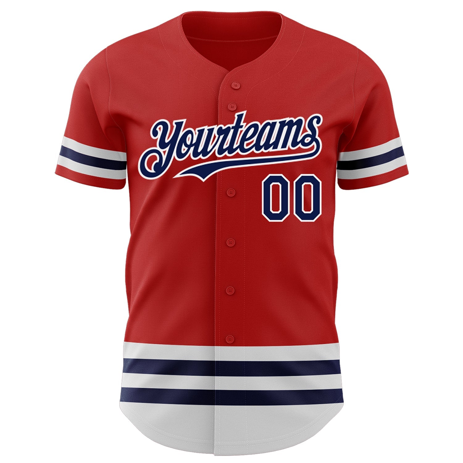 Custom Red Navy-White Line Authentic Baseball Jersey view 2