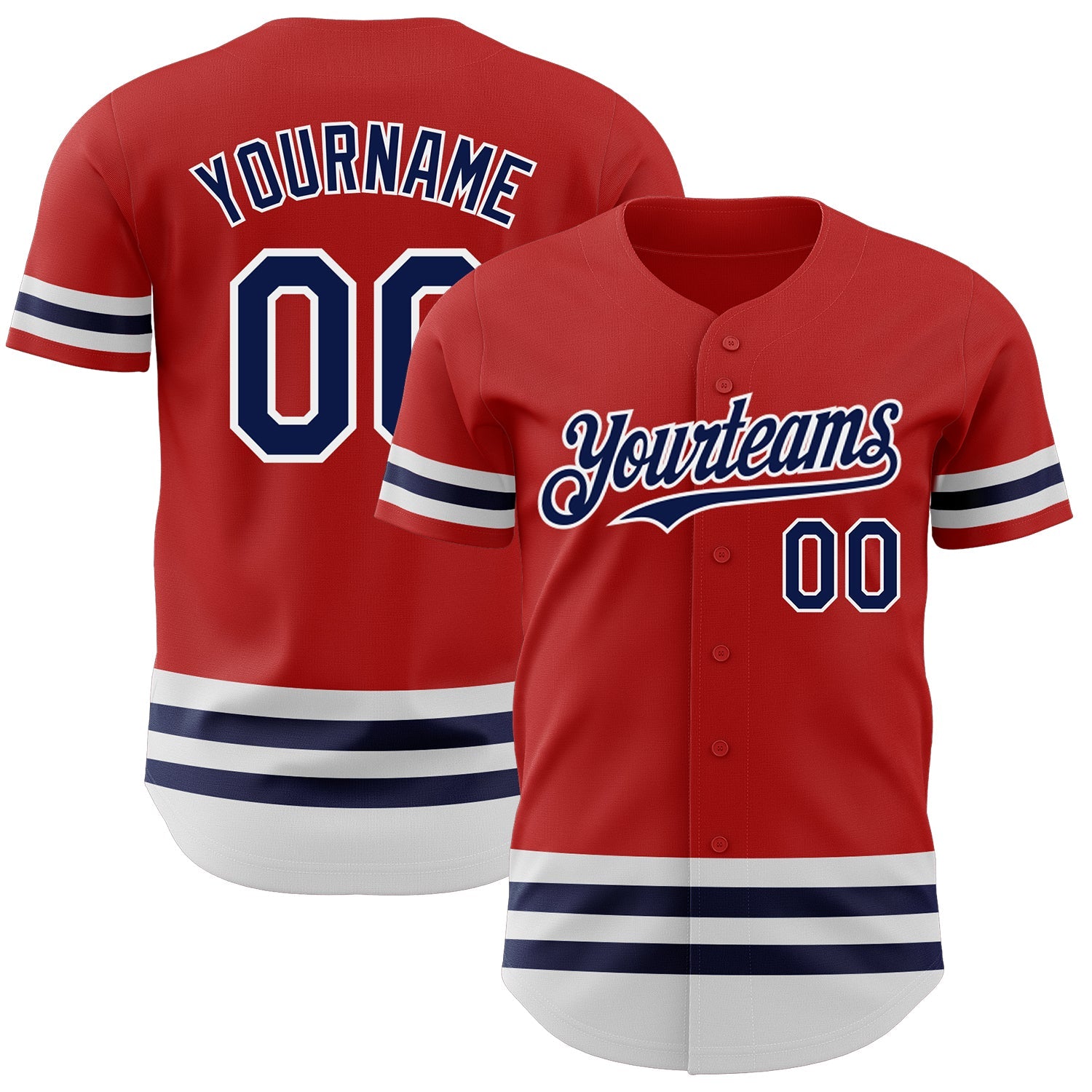 Custom Red Navy-White Line Authentic Baseball Jersey - Main View