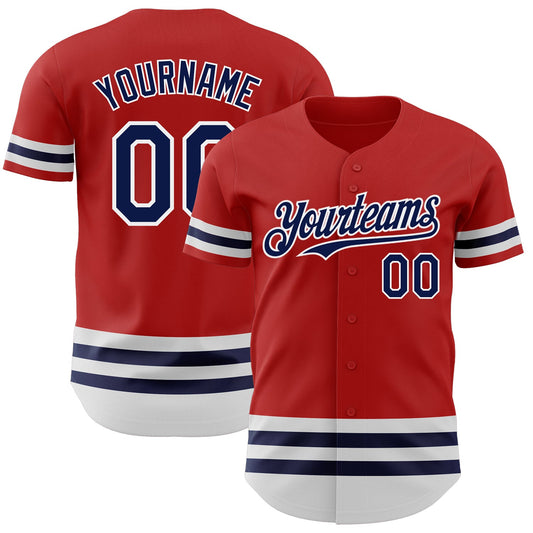 Custom Red Navy-White Line Authentic Baseball Jersey - Main View