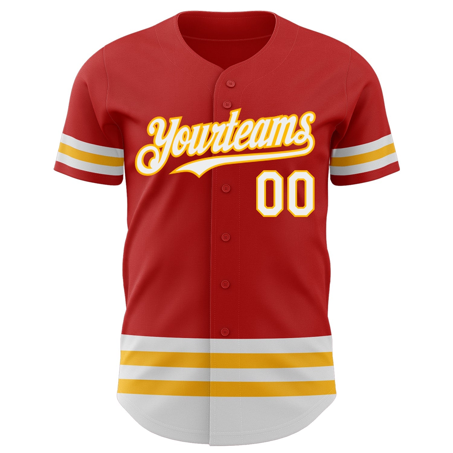 Custom Red White-Gold Line Authentic Baseball Jersey view 2