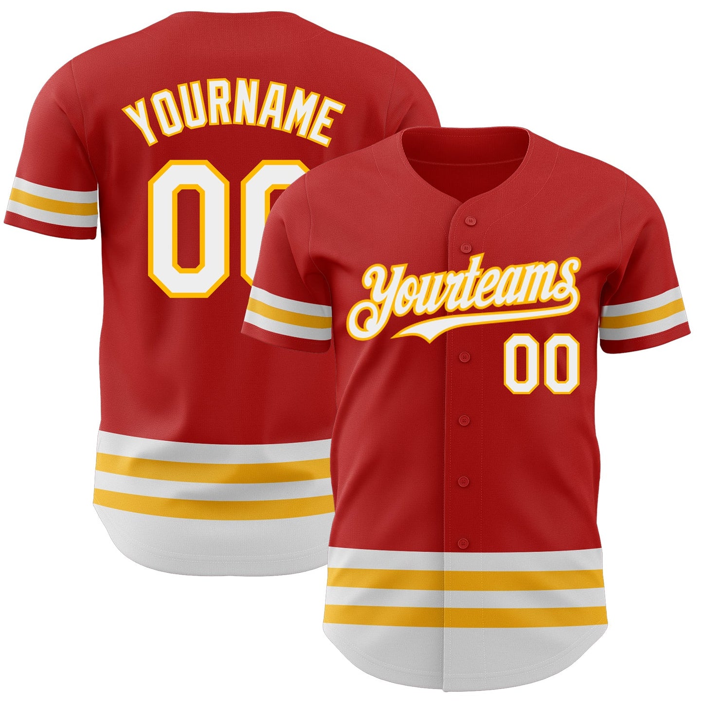 Custom Red White-Gold Line Authentic Baseball Jersey - Main View