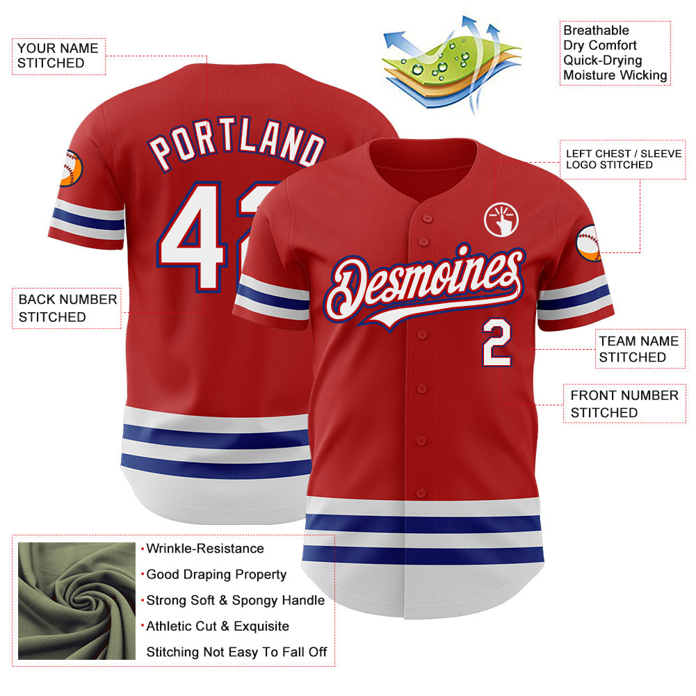 Custom Red White-Royal Line Authentic Baseball Jersey view 3