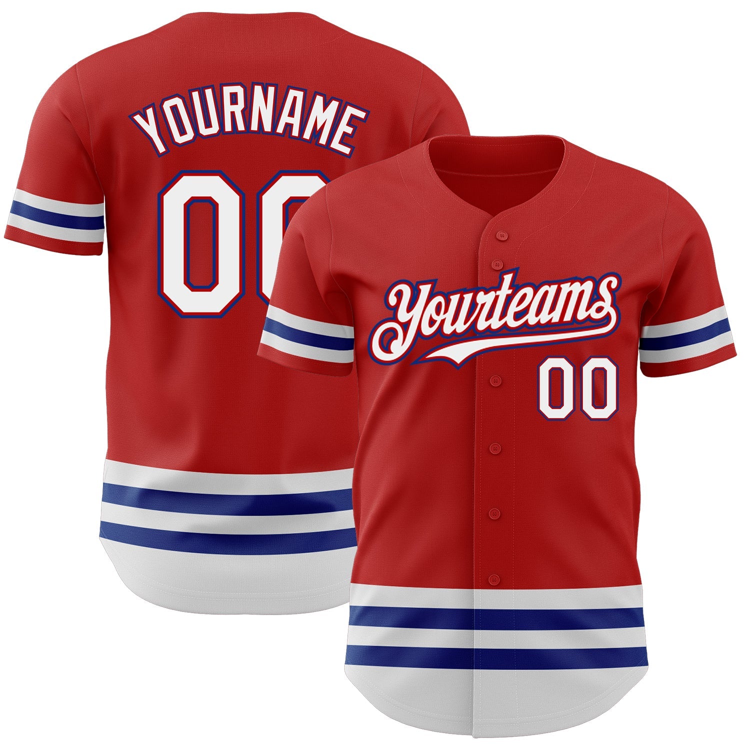 Custom Red White-Royal Line Authentic Baseball Jersey - Main View