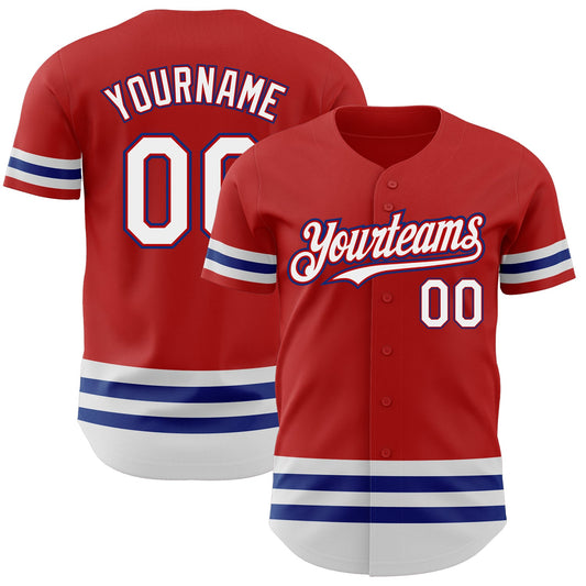 Custom Red White-Royal Line Authentic Baseball Jersey - Main View